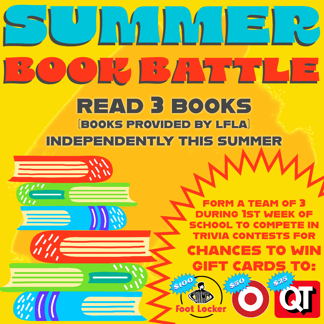 Summer Book Battle, read 3 books independently this summer for a chance to compete for gift cards